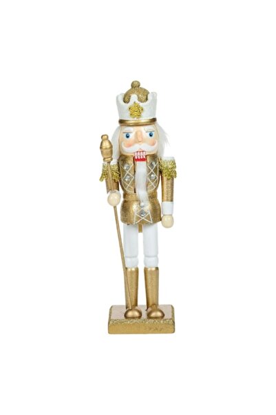 OEM Christmas Decorative Figurine, Wooden King, 25.5 cm, White Uniform, Gold Details, Rhinestones