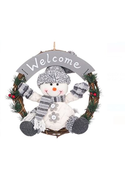 OEM Christmas Hanging Decoration Wooden Wreath Snowman Grey 30cm