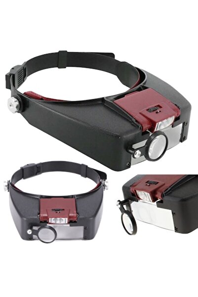 Hurtel Lupă montată pe cap, plastic, cu iluminare de fundal LED 10x2, negru/roșu