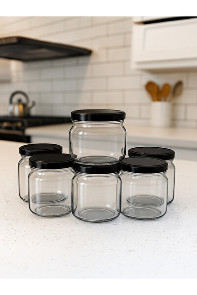 Paşabahçe Pasabaçe 6-Piece Glass Jar 210 Cc with Lid - Black Lid