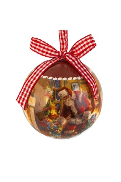 OEM Glob de Crăciun vintage - Moș Crăciun cu șemineu aprins, Ø 7,5 cm