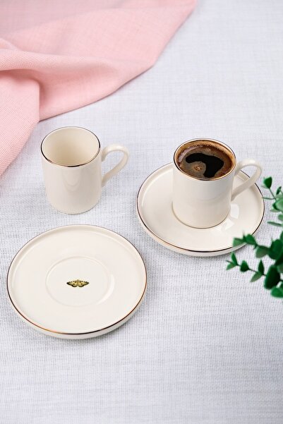 tabakevi طقم فناجين قهوة من البورسلين المطلي بالذهب من تاباك إيفي، تصميم الفراشة، سعة 90 سم مكعب، لشخصين، 4 قطع