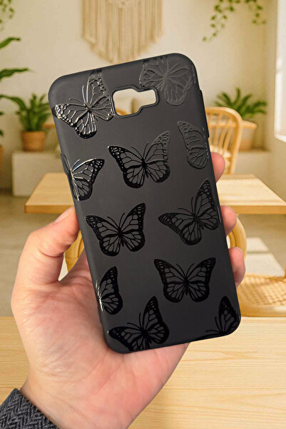 Vip Case Samsung Galaxy J7 Prime Uyumlu Siyah Kelebek Desenli Silikon Darbe Emici Rubber Kılıf