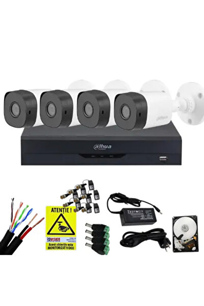 DAHUA Sistem complet de supraveghere profesională pentru exterior cu 4 camere FULL HD 20m IR, DVR cu 4 canale, accesorii