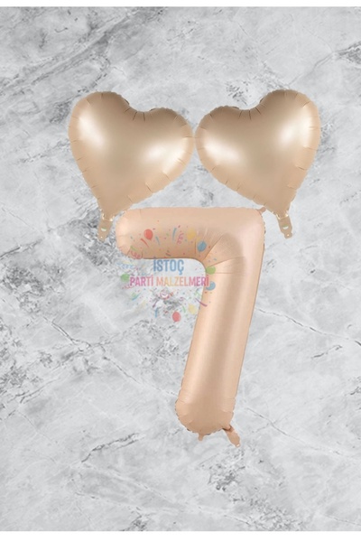 İSTOÇ PARTİ Sand Beige Heart Number Foil Balloon Set Age 7