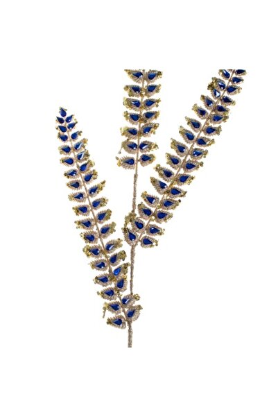 OEM Διακοσμητικό χριστουγεννιάτικο κλαδάκι με χρυσά φύλλα & μπλε κρύσταλλα 88εκ.