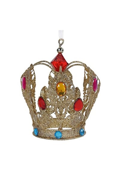 OEM Coroană decorativă pentru brad de Crăciun cu sclipici auriu și pietre col...