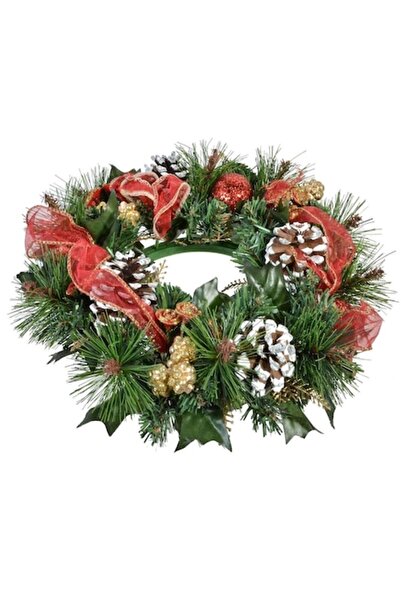 SHOPIENS Inel decorativ de Crăciun pentru lumânări, 30 cm — Conuri, Globuri, Panglică, Multicolor