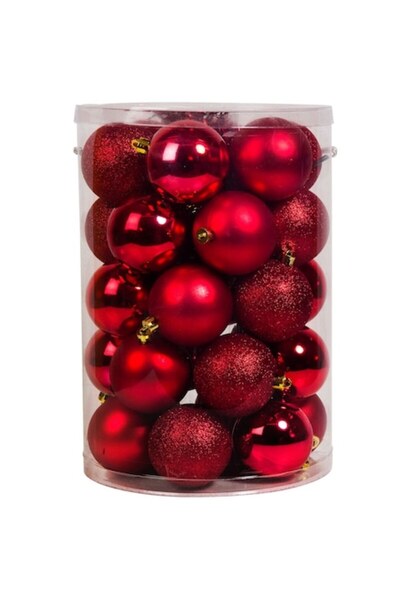 OEM Set globuri de Crăciun roșii mate și strălucitoare cu sclipici 7cm - 30 buc