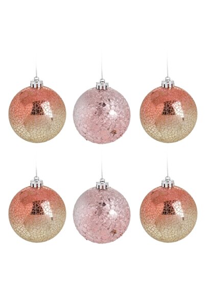 OEM Set globuri de Crăciun roz-auriu ombre și sclipici ø8cm - 6 buc