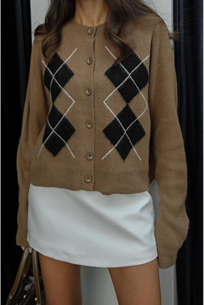 Havoş Camel Kenyon Baklava mintás kötöttáru kardigán