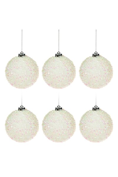 SHOPIENS Set globuri de Crăciun cu beteală albă 8cm - 6 buc