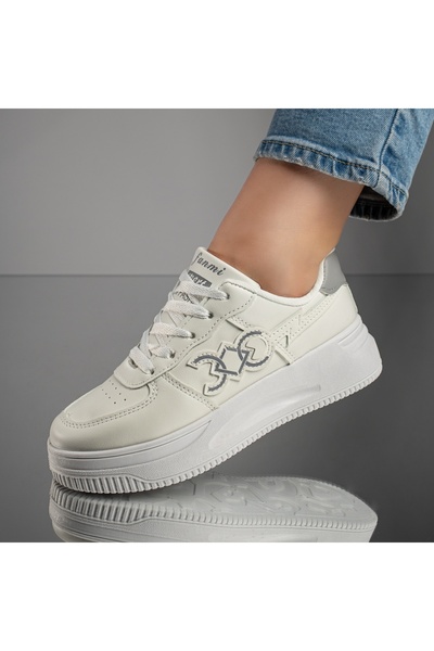 BMoD Women's white and grey sneakers with laces and a chunky sole MOD11076