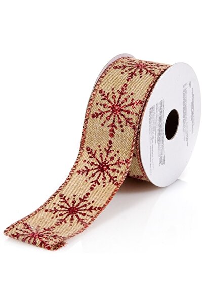 SHOPIENS Panglică decorativă de Crăciun, bej cu fulg de zăpadă roșu, 5m x 38m...