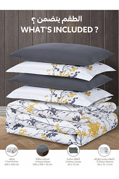 Doona 6-Piece Comforter Set - King Size 260x240cm, Printed, All Season, Microfiber, 350 GSM Filling.