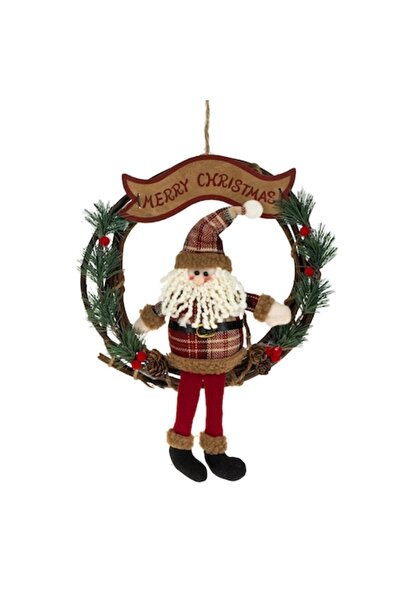 OEM Coroană de Crăciun din lemn Moș Crăciun „Crăciun fericit” 15,6 cm