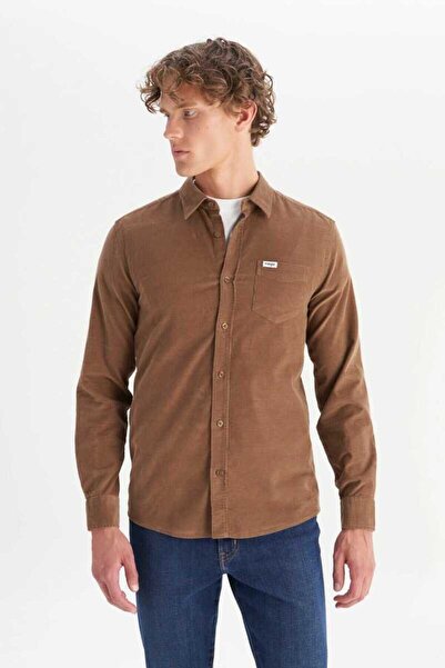 WRANGLER MW5A14A211 Camel Erkek Tek Cepli Regular Fit Kadife Gömlek