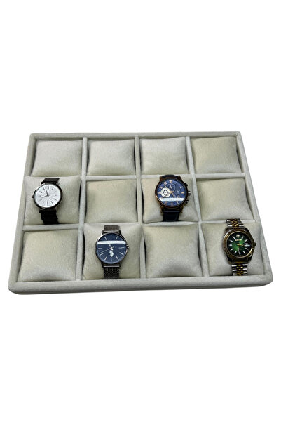 Moda fiesta 12 Compartment Wooden Watch Box Baby Face Fabric Watch Organizer