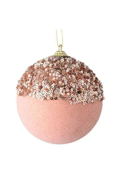 SHOPIENS Ornament de Crăciun pentru brad - Glob din spumă roz catifelată cu p...