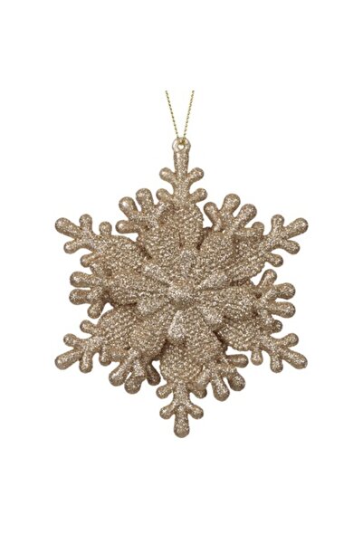 OEM Ornament de Crăciun 3D, fulg de zăpadă cu sclipici, șampanie, 10 cm