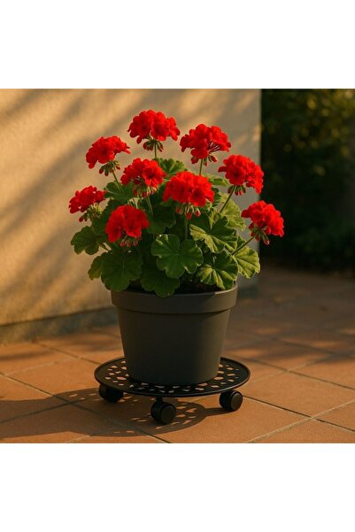 OEM Flower pot stand black metal with wheels & floral pattern Ø30.5x6cm