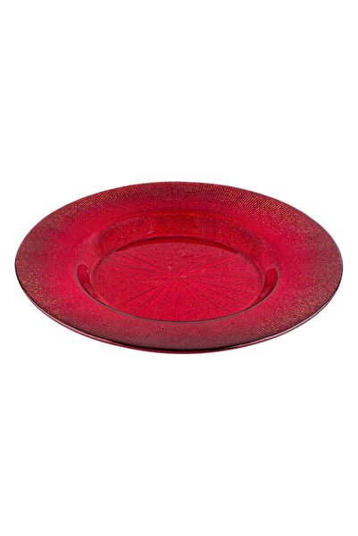 OEM Red Glass Plate with Raised Rays and Glitter Edge Ø27cm