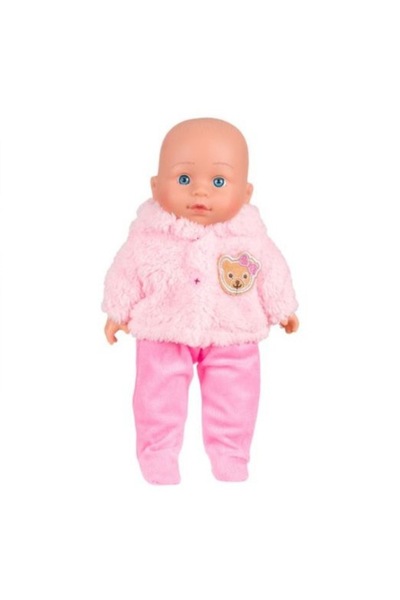 OEM Baby doll in fluffy bear costume with hood, pink, 30 cm, 3+ years
