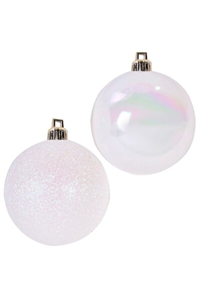 SHOPIENS White sparkling glitter Christmas bauble set 7m - 12 pcs