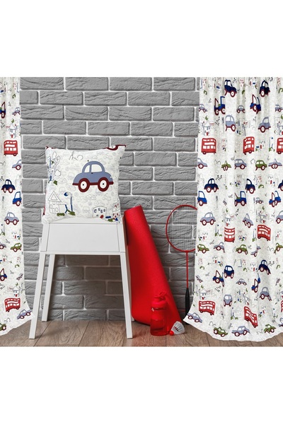 OEM Set of 2 curtains with pleats, 2x140x260 cm, car pattern, multicolor