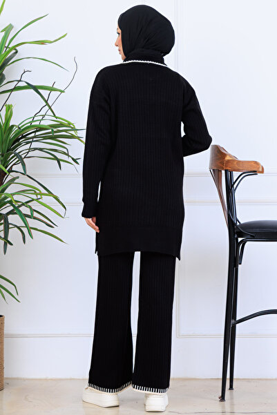 benguen Ribbed Collar Detail Knitwear Set S1064 Black