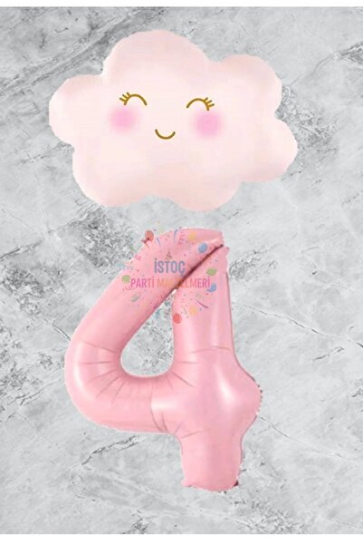 İSTOÇ PARTİ Pink Number Cloud Foil Balloon Set Age 4