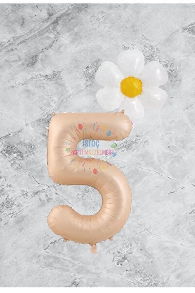 İSTOÇ PARTİ Sand Beige Rakam Daisy Foil Balloon Set Age 5