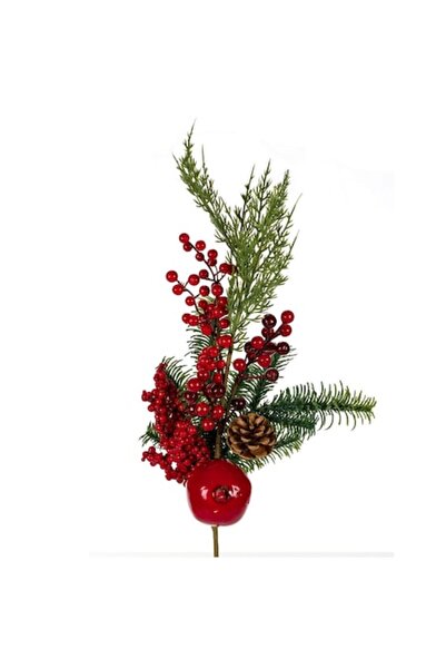 SHOPIENS Creangă de brad decorativă pentru Crăciun cu rodie, conuri și fructe de pădure roșii - 74 cm