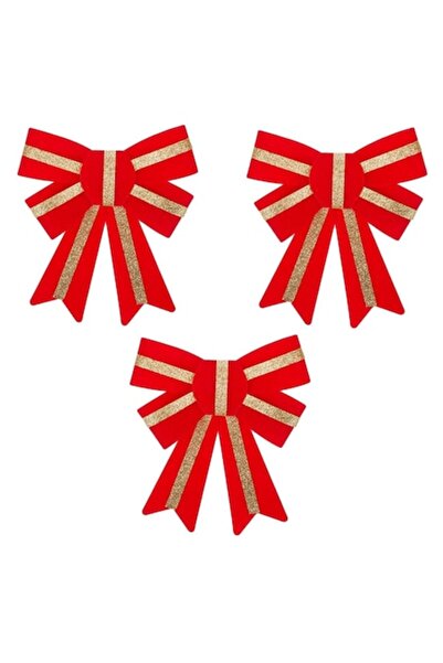 OEM Set Funde Decorative de Crăciun, Catifea, Roșii cu Dungi Aurii, 14cm, 3 B...