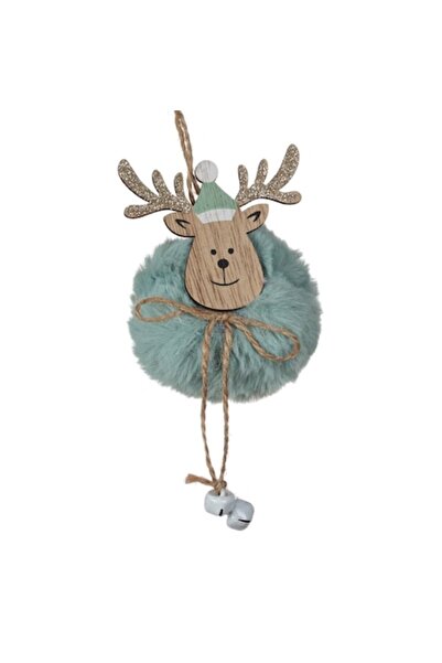 SHOPIENS Ornament de Crăciun pentru brad - Cerb, Lemn și Blană Verde Mentă, 1...
