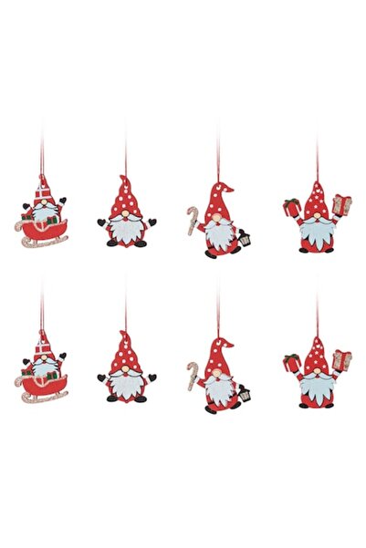 OEM Ornamente de Crăciun din lemn, Moș Gnome, 4,5-5,5 cm - 8 buc.