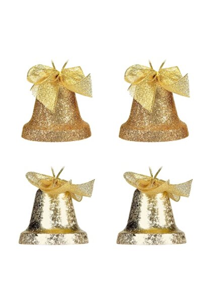 OEM Set ornamente de Crăciun - clopoței aurii mate cu fundă sclipitoare, 6 cm...