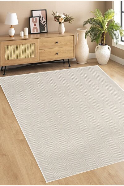 Voys Home Krem Sisal Jüt Tabanlı Modern Dokuma Kilim Sisal Jüt Toz Vermez Hasır Halı-Yolluk-Oval-Daire