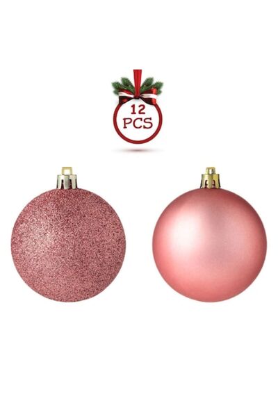 SHOPIENS Set globuri de Crăciun, auriu-roz mat cu sclipici 7cm - 12 buc