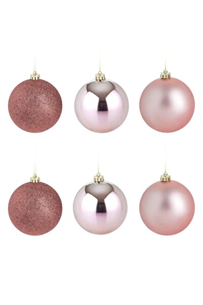 OEM Set globuri de Crăciun roz mat și sclipici ø10 cm - 6 buc
