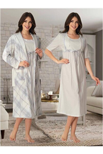 Lohusa Homewear Set de 2 cămăși de noapte pentru femei, albastru, cu design s...