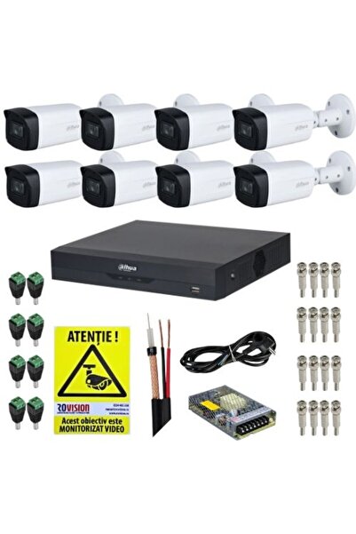 DAHUA surveillance kit 8 cameras 5MP IR 80m Starlight, 8-channel WizSense DVR 5M-N/1080P, Accessorie