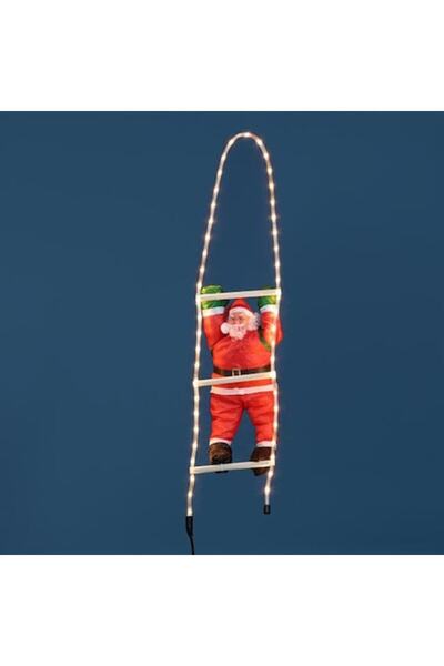 OEM Scară decorativă de Crăciun cu Moș Crăciun și lumini albe calde, 1,45 m