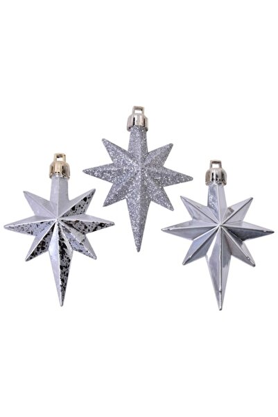 OEM Set ornamente de Crăciun - Stele argintii (8 cm, 16 buc)