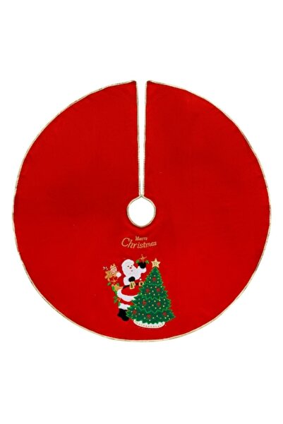 OEM Fustă de brad de Crăciun din fetru roșu cu design Moș Crăciun - 1m