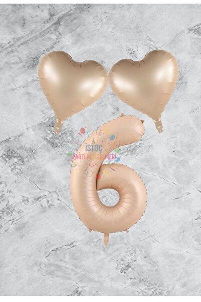 İSTOÇ PARTİ Sand Beige Heart Number Foil Balloon Set Age 6