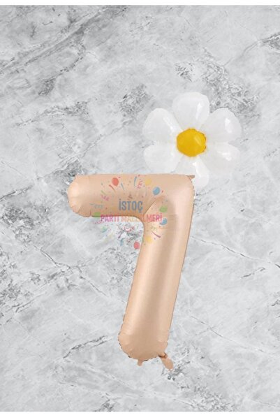 İSTOÇ PARTİ Sand Beige Rakam Daisy Foil Balloon Set Age 7
