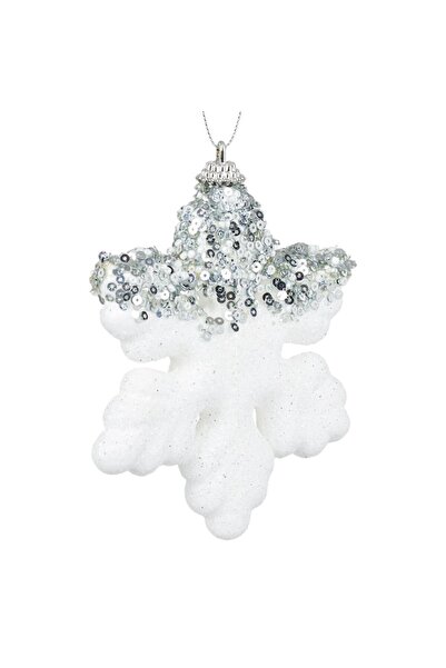 OEM Christmas Tree Ornament, Foam Snowflake, Iridescent White, Silver Beads and Sequins, Size 10x12 cm
