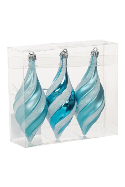 OEM Christmas Tree Ornaments Turquoise Cones with White Holographic Stripes 14cm - 3pcs