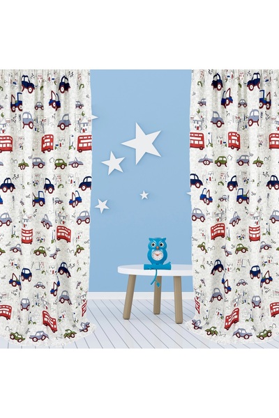 OEM Set of 2 curtains with pleats, 2x140x250 cm, car pattern, multicolor